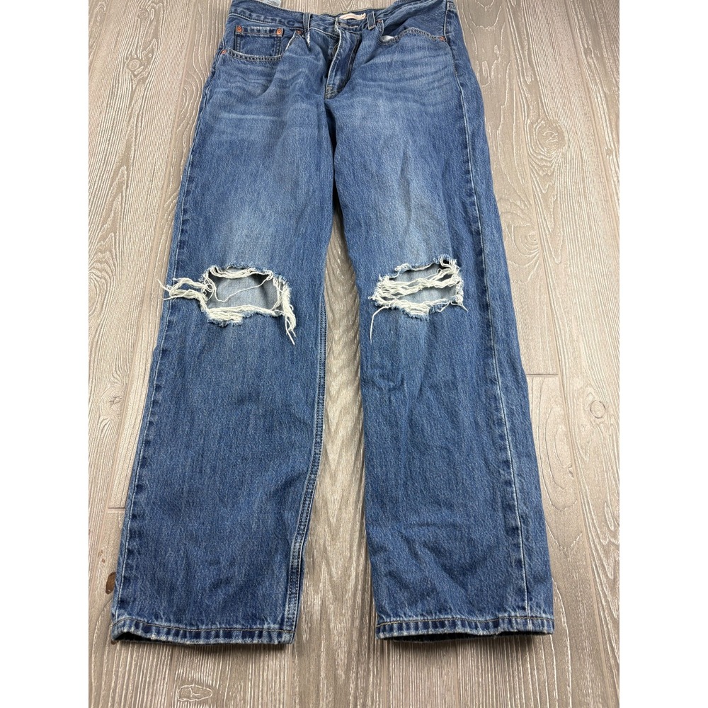Levi’s Womens Low Pro Straight Jeans Size 30 Blue Distressed Inseam 29
